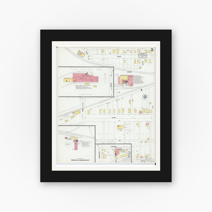 Old map wall art mockup — black gallery frame with white mat — Sanborn Fire Insurance Map from Tiffin, Seneca County, Ohio (1901), Sheet #0005