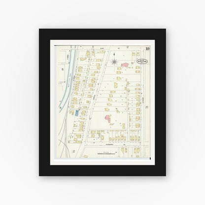Old map wall art mockup — black gallery frame with white mat — Sanborn Fire Insurance Map from Middletown, Butler County, Ohio (1907), Sheet #0019