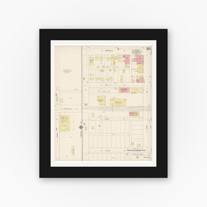 Old map wall art mockup — black gallery frame with white mat — Sanborn Fire Insurance Map from Fullerton, Orange County, California (1917), Sheet #0010