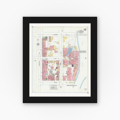 Old map wall art mockup — black gallery frame with white mat — Sanborn Fire Insurance Map from Lansing, Ingham County, Michigan (1906), Sheet #0012