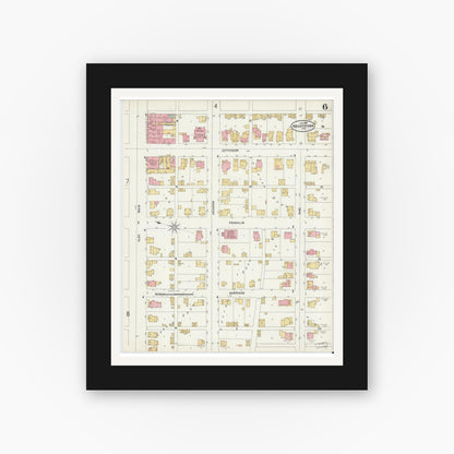 Old map wall art mockup — black gallery frame with white mat — Sanborn Fire Insurance Map from Knightstown, Henry County, Indiana (1898), Sheet #0006