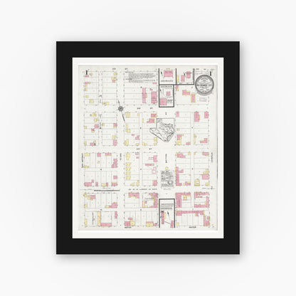Old map wall art mockup — black gallery frame with white mat — Sanborn Fire Insurance Map from Rio Grande City, Starr County, Texas (1925), Sheet #0001