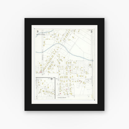 Old map wall art mockup — black gallery frame with white mat — Sanborn Fire Insurance Map from Plymouth, Huron And Richland Counties, Ohio (1938), Sheet #0003