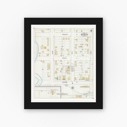 Old map wall art mockup — black gallery frame with white mat — Sanborn Fire Insurance Map from Breckenridge, Wilkin County, Minnesota (1898), Sheet #0002