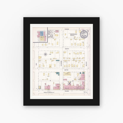 Old map wall art mockup — black gallery frame with white mat — Sanborn Fire Insurance Map from Willows, Glenn County, California (1894) - Complete Map Set