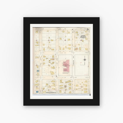 Old map wall art mockup — black gallery frame with white mat — Sanborn Fire Insurance Map from Evart, Osceola County, Michigan (1942), Sheet #0003