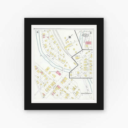 Old map wall art mockup — black gallery frame with white mat — Sanborn Fire Insurance Map from Dillonvale, Jefferson County, Ohio (1924), Sheet #0005