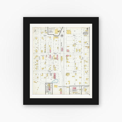 Old map wall art mockup — black gallery frame with white mat — Sanborn Fire Insurance Map from Sullivan, Sullivan County, Indiana (1902), Sheet #0004