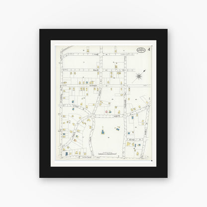 Old map wall art mockup — black gallery frame with white mat — Sanborn Fire Insurance Map from Glenside, Montgomery County, Pennsylvania (1909), Sheet #0004