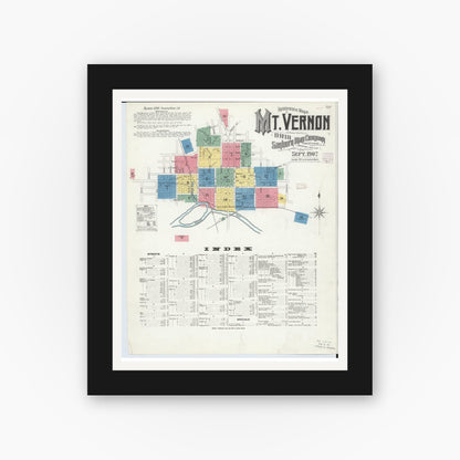 Old map wall art mockup — black gallery frame with white mat — Sanborn Fire Insurance Map from Mount Vernon, Knox County, Ohio (1907) - Complete Map Set
