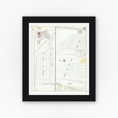 Old map wall art mockup — black gallery frame with white mat — Sanborn Fire Insurance Map from Cairo, Alexander County, Illinois (1901), Sheet #0021