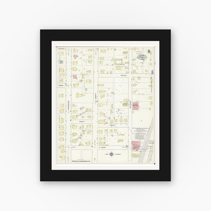 Old map wall art mockup — black gallery frame with white mat — Sanborn Fire Insurance Map from Mexico, Audrain County, Missouri (1914), Sheet #0008