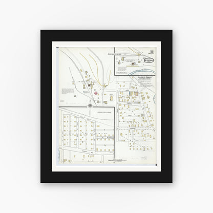 Old map wall art mockup — black gallery frame with white mat — Sanborn Fire Insurance Map from Bessemer, Gogebic County, Michigan (1917), Sheet #0011