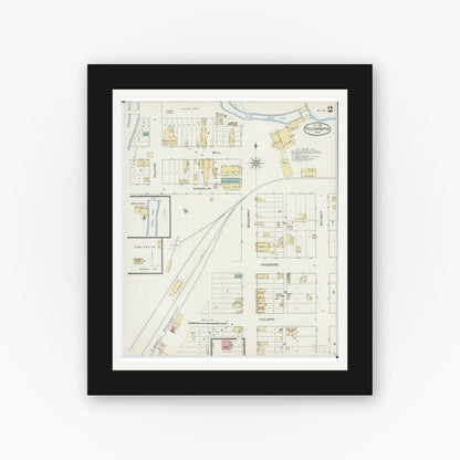 Old map wall art mockup — black gallery frame with white mat — Sanborn Fire Insurance Map from Pelican Rapids, Otter Tail County, Minnesota (1894), Sheet #0002