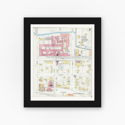 Old map wall art mockup — black gallery frame with white mat — Sanborn Fire Insurance Map from Belvidere, Boone County, Illinois (1904), Sheet #0005