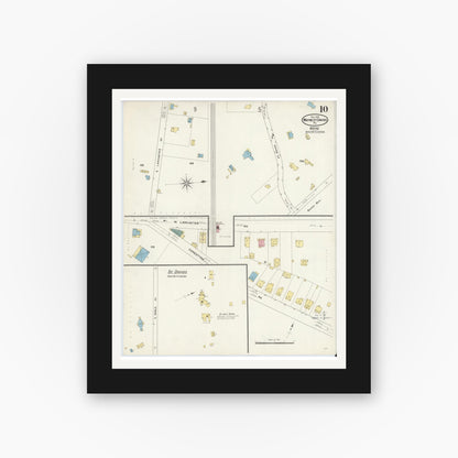 Old map wall art mockup — black gallery frame with white mat — Sanborn Fire Insurance Map from Wayne, Delaware County, Pennsylvania (1909), Sheet #0010