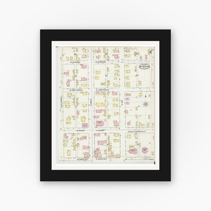 Old map wall art mockup — black gallery frame with white mat — Sanborn Fire Insurance Map from Mount Vernon, Knox County, Ohio (1892), Sheet #0004