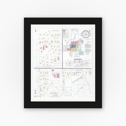 Old map wall art mockup — black gallery frame with white mat — Sanborn Fire Insurance Map from Long Prairie, Todd County, Minnesota (1933) - Complete Map Set