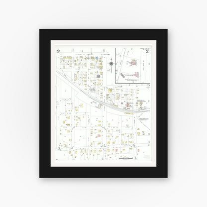 Old map wall art mockup — black gallery frame with white mat — Sanborn Fire Insurance Map from Karnes City, Karnes County, Texas (1951), Sheet #0003
