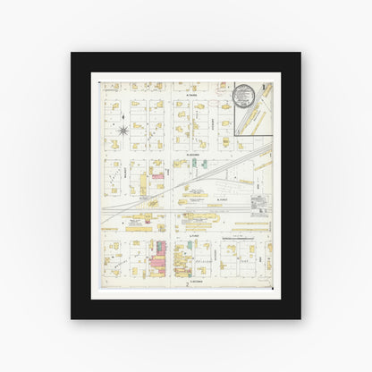 Old map wall art mockup — black gallery frame with white mat — Sanborn Fire Insurance Map from Arthur, Moultrie And Douglas Counties, Illinois (1899), Sheet #0001