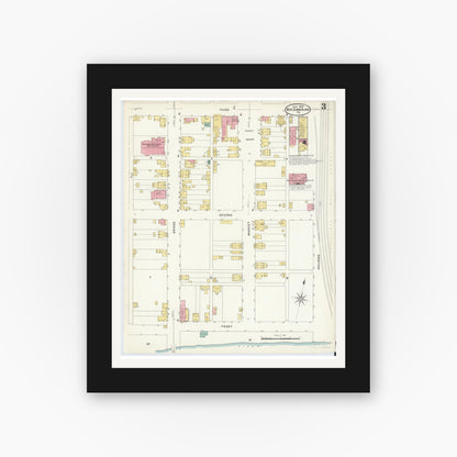 Old map wall art mockup — black gallery frame with white mat — Sanborn Fire Insurance Map from New Cumberland, Cumberland County, Pennsylvania (1908), Sheet #0003
