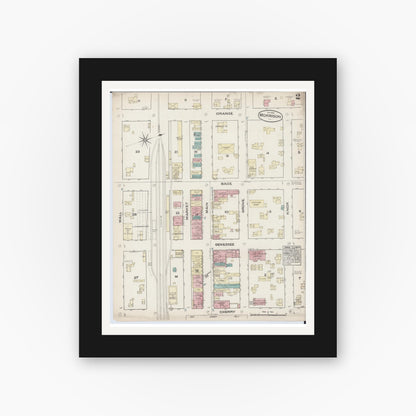 Old map wall art mockup — black gallery frame with white mat — Sanborn Fire Insurance Map from Morrison, Whiteside County, Illinois (1884), Sheet #0002