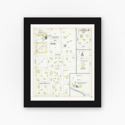 Old map wall art mockup — black gallery frame with white mat — Sanborn Fire Insurance Map from Stephenville, Erath County, Texas (1907), Sheet #0003