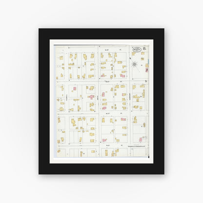 Old map wall art mockup — black gallery frame with white mat — Sanborn Fire Insurance Map from Monroe, Monroe County, Michigan (1899), Sheet #0008