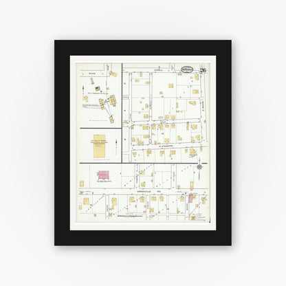 Old map wall art mockup — black gallery frame with white mat — Sanborn Fire Insurance Map from McKinney, Collin County, Texas (1920), Sheet #0026