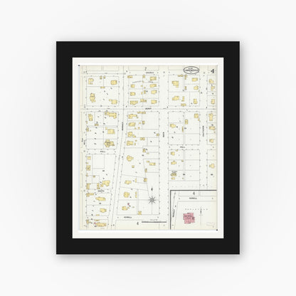 Old map wall art mockup — black gallery frame with white mat — Sanborn Fire Insurance Map from Lawrenceville, Lawrence County, Illinois (1901), Sheet #0004