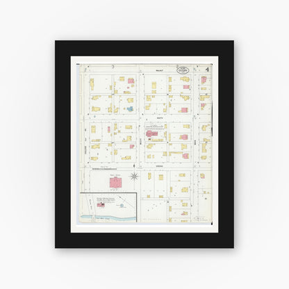 Old map wall art mockup — black gallery frame with white mat — Sanborn Fire Insurance Map from Oxford, Butler County, Ohio (1899), Sheet #0004