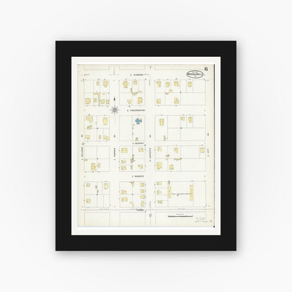 Old map wall art mockup — black gallery frame with white mat — Sanborn Fire Insurance Map from Mineral Wells, Palo Pinto County, Texas (1907), Sheet #0006