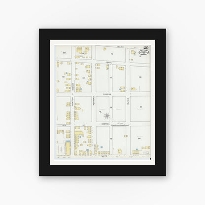 Old map wall art mockup — black gallery frame with white mat — Sanborn Fire Insurance Map from Key West, Monroe County, Florida (1892), Sheet #0020