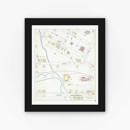 Old map wall art mockup — black gallery frame with white mat — Sanborn Fire Insurance Map from Dover, Morris County, New Jersey (1909), Sheet #0007