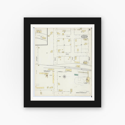 Old map wall art mockup — black gallery frame with white mat — Sanborn Fire Insurance Map from Chesaning, Saginaw County, Michigan (1893), Sheet #0003