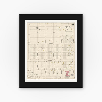 Old map wall art mockup — black gallery frame with white mat — Sanborn Fire Insurance Map from El Campo, Wharton County, Texas (1922), Sheet #0011