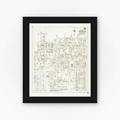 Old map wall art mockup — black gallery frame with white mat — Sanborn Fire Insurance Map from Benton Harbor, Berrien County, Michigan (1917), Sheet #0018