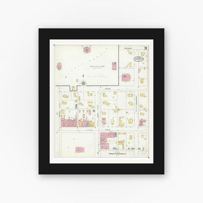 Old map wall art mockup — black gallery frame with white mat — Sanborn Fire Insurance Map from Carthage, Hancock County, Illinois (1906), Sheet #0003