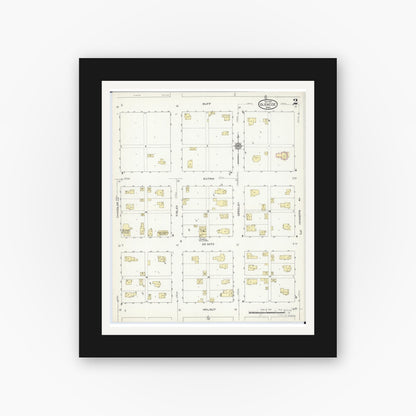 Old map wall art mockup — black gallery frame with white mat — Sanborn Fire Insurance Map from Glencoe, Mcleod County, Minnesota (1914), Sheet #0002