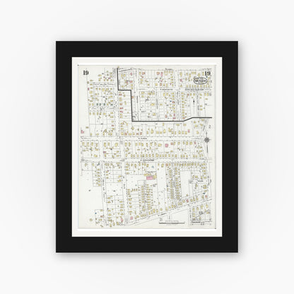 Old map wall art mockup — black gallery frame with white mat — Sanborn Fire Insurance Map from Ann Arbor, Washtenaw County, Michigan (1925), Sheet #0019