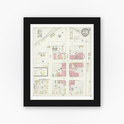 Old map wall art mockup — black gallery frame with white mat — Sanborn Fire Insurance Map from Hearne, Robertson County, Texas (1896), Sheet #0001