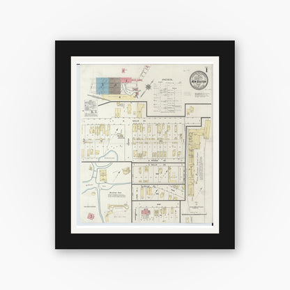 Old map wall art mockup — black gallery frame with white mat — Sanborn Fire Insurance Map from New Boston, Scioto County, Ohio (1911), Sheet #0001