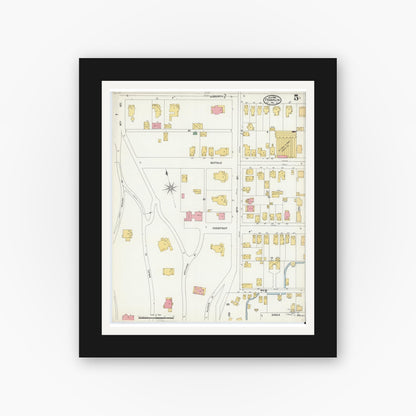 Old map wall art mockup — black gallery frame with white mat — Sanborn Fire Insurance Map from Franklin, Venango County, Pennsylvania (1906), Sheet #0005