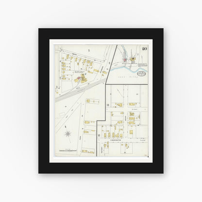 Old map wall art mockup — black gallery frame with white mat — Sanborn Fire Insurance Map from Suffolk, Independent Cities, Virginia (1898), Sheet #0020
