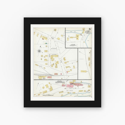Old map wall art mockup — black gallery frame with white mat — Sanborn Fire Insurance Map from Barre, Worcester County, Massachusetts (1905), Sheet #0005