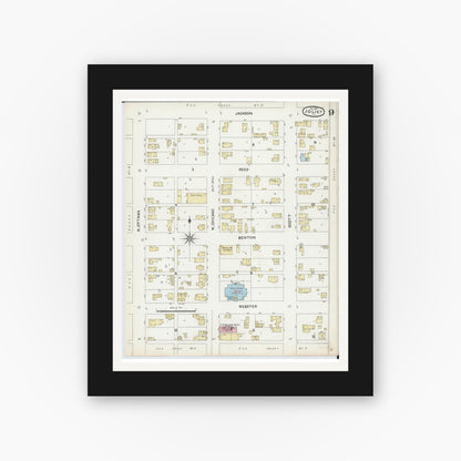 Old map wall art mockup — black gallery frame with white mat — Sanborn Fire Insurance Map from Joliet, Will County, Illinois (1891), Sheet #0009