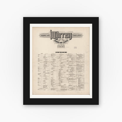 Old map wall art mockup — black gallery frame with white mat — Sanborn Fire Insurance Map from Warren, Warren County, Pennsylvania (1922), Sheet #0001
