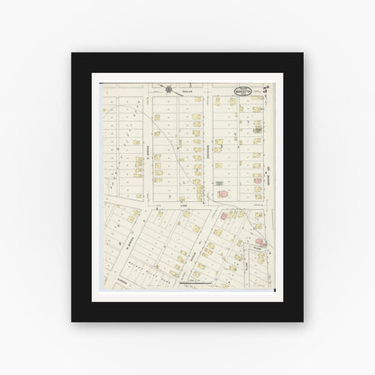Old map wall art mockup — black gallery frame with white mat — Sanborn Fire Insurance Map from Marietta, Washington County, Ohio (1915), Sheet #0005