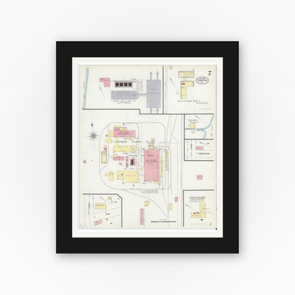 Old map wall art mockup — black gallery frame with white mat — Sanborn Fire Insurance Map from Radford, Independent Cities, Virginia (1908), Sheet #0007