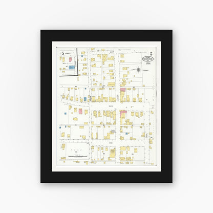 Old map wall art mockup — black gallery frame with white mat — Sanborn Fire Insurance Map from Baltimore, Fairfield County, Ohio (1926), Sheet #0005